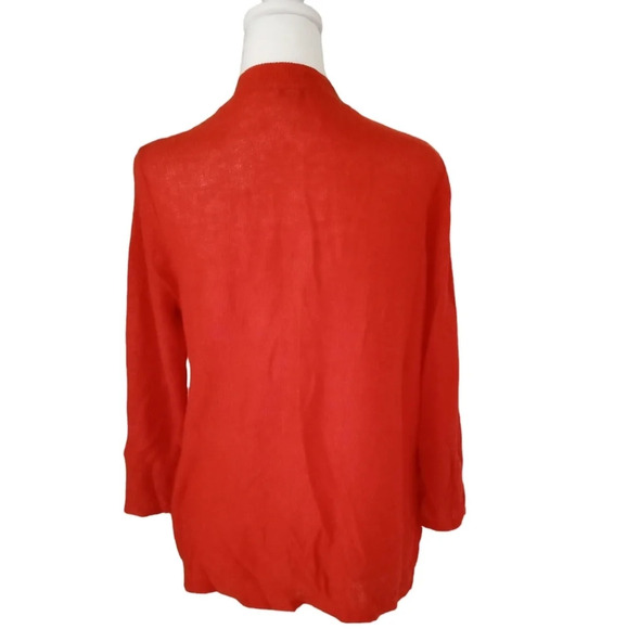 J. Jill Lightweight Open Knit Linen Blend One Button Cardigan Orange Size Small - Picture 2 of 6